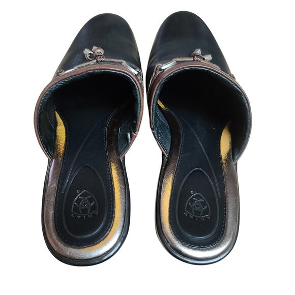 Ariat Black Brown Leather Clogs Mules Shoes Western Equestrian Horse Style 9 B - Picture 3 of 6